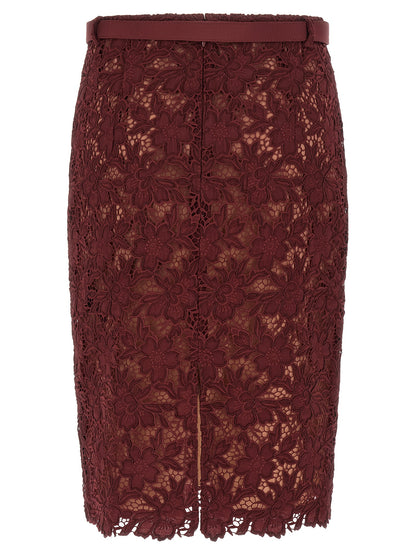 'Burgundy Guipure Lace Midi' skirt Skirts