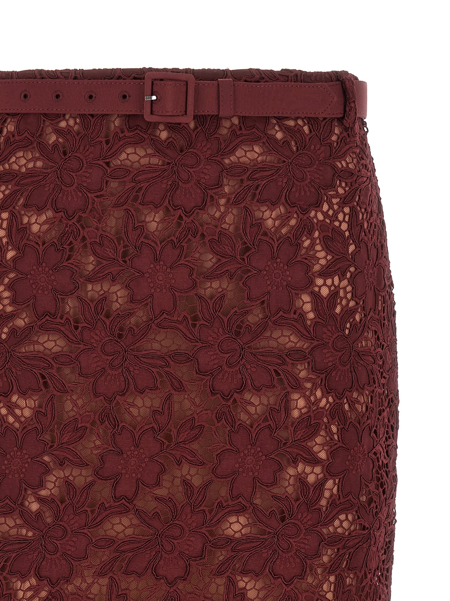 'Burgundy Guipure Lace Midi' skirt Skirts