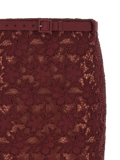 'Burgundy Guipure Lace Midi' skirt Skirts