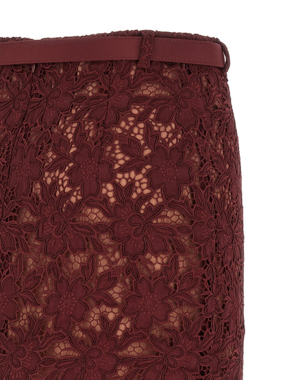 'Burgundy Guipure Lace Midi' skirt Skirts