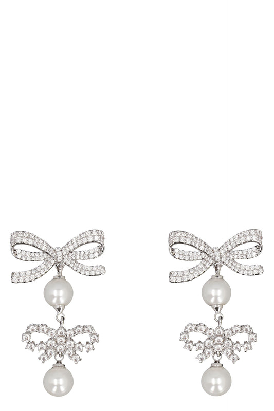 Self-Portrait Double Bow Pearl Earrings
