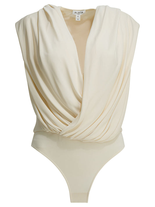 Draped bodysuit with hood Tops