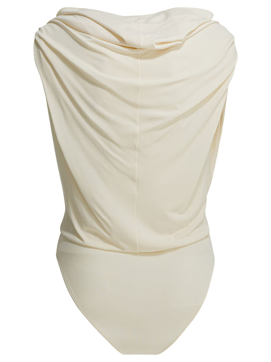 Draped bodysuit with hood Tops