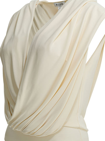 Draped bodysuit with hood Tops