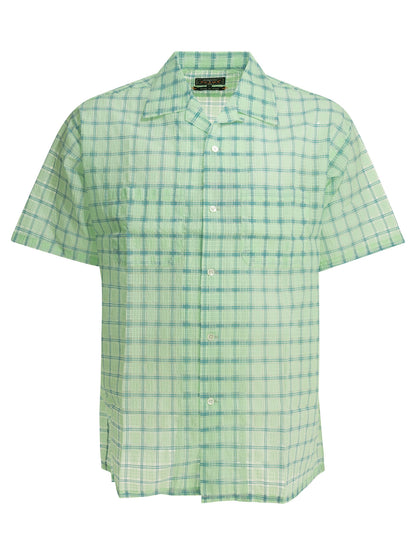 "Open Collar Nylon Airy Plaid" Casual Shirt Shirts