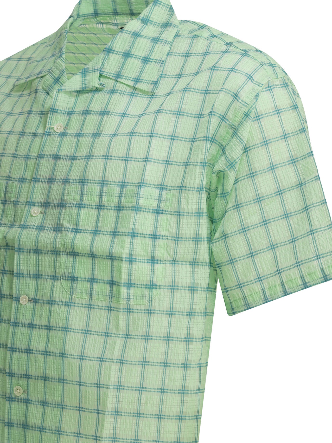 "Open Collar Nylon Airy Plaid" Casual Shirt Shirts