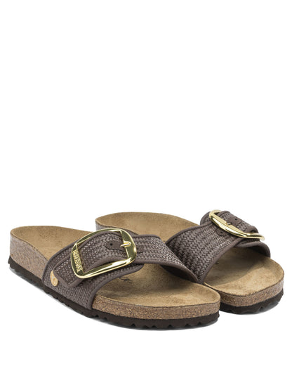 "Madrid Big Buckle Raffia" Slides Sandals