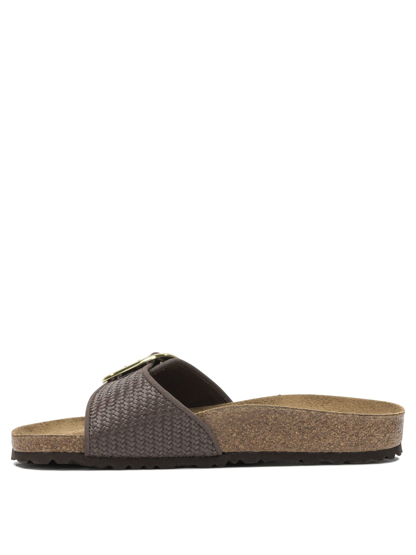 "Madrid Big Buckle Raffia" Slides Sandals