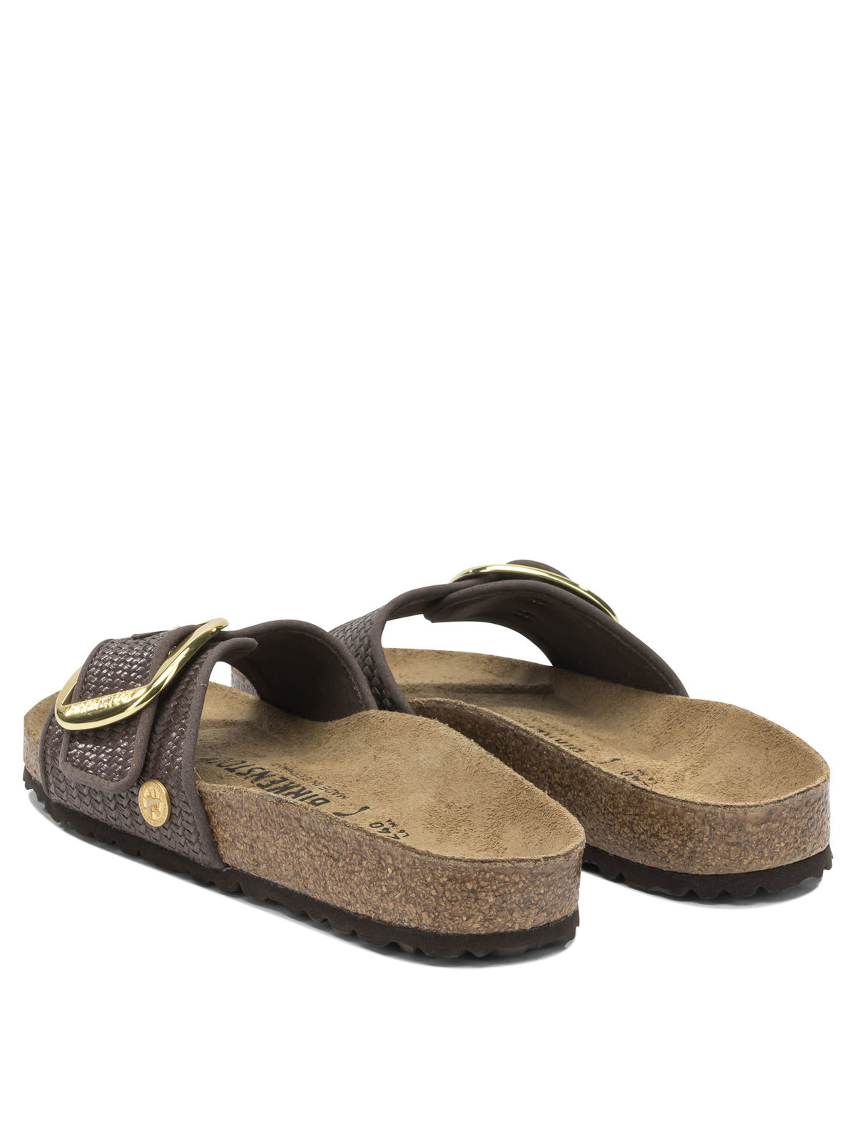 "Madrid Big Buckle Raffia" Slides Sandals