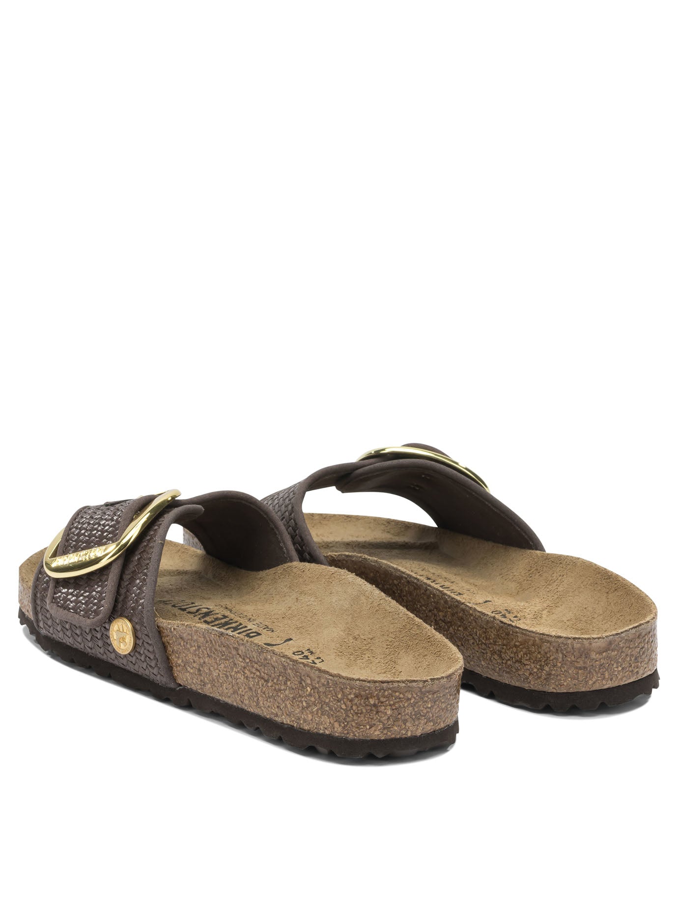 "Madrid Big Buckle Raffia" Slides Sandals
