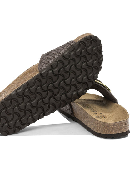 "Madrid Big Buckle Raffia" Slides Sandals