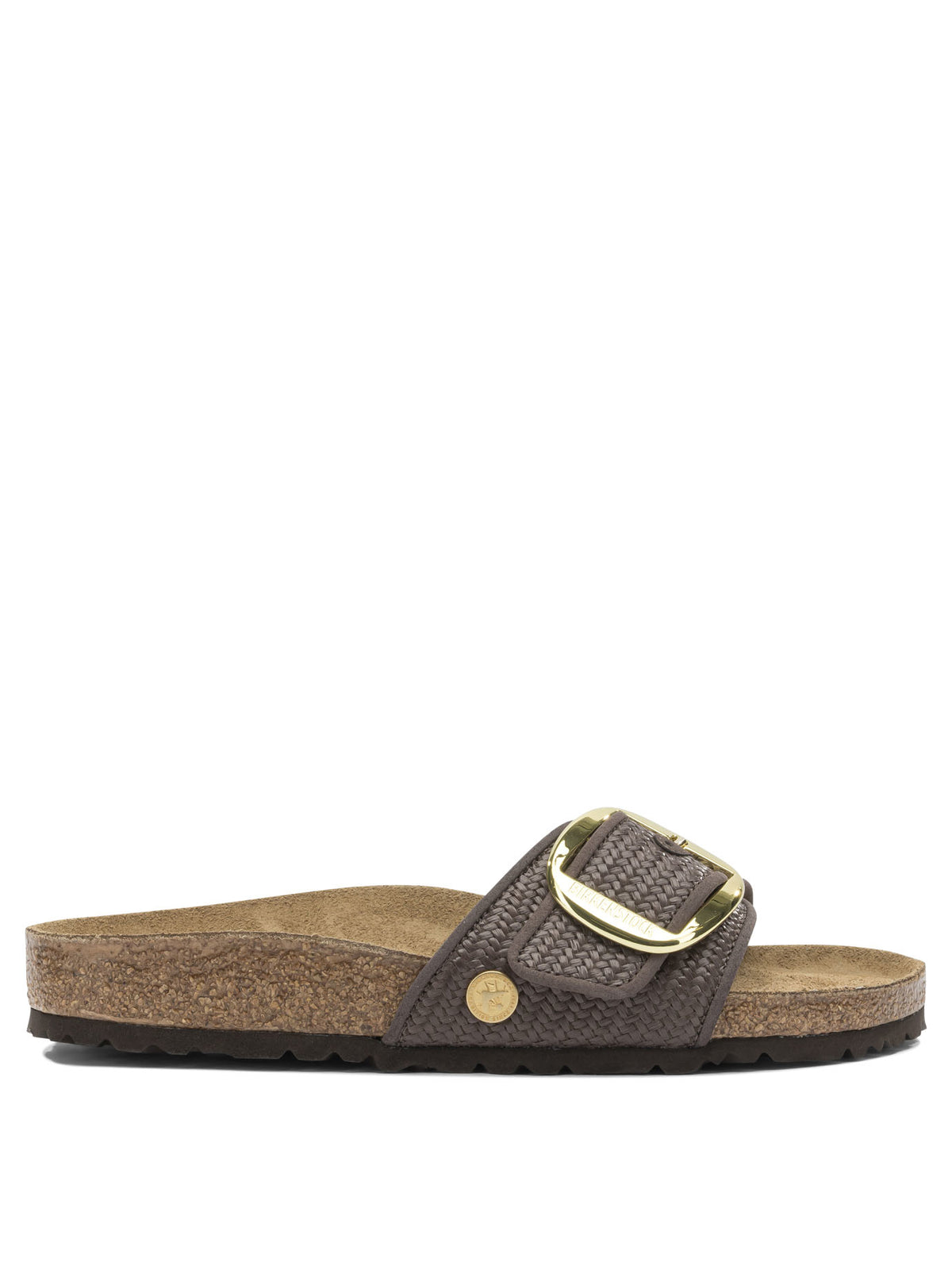 "Madrid Big Buckle Raffia" Slides Sandals