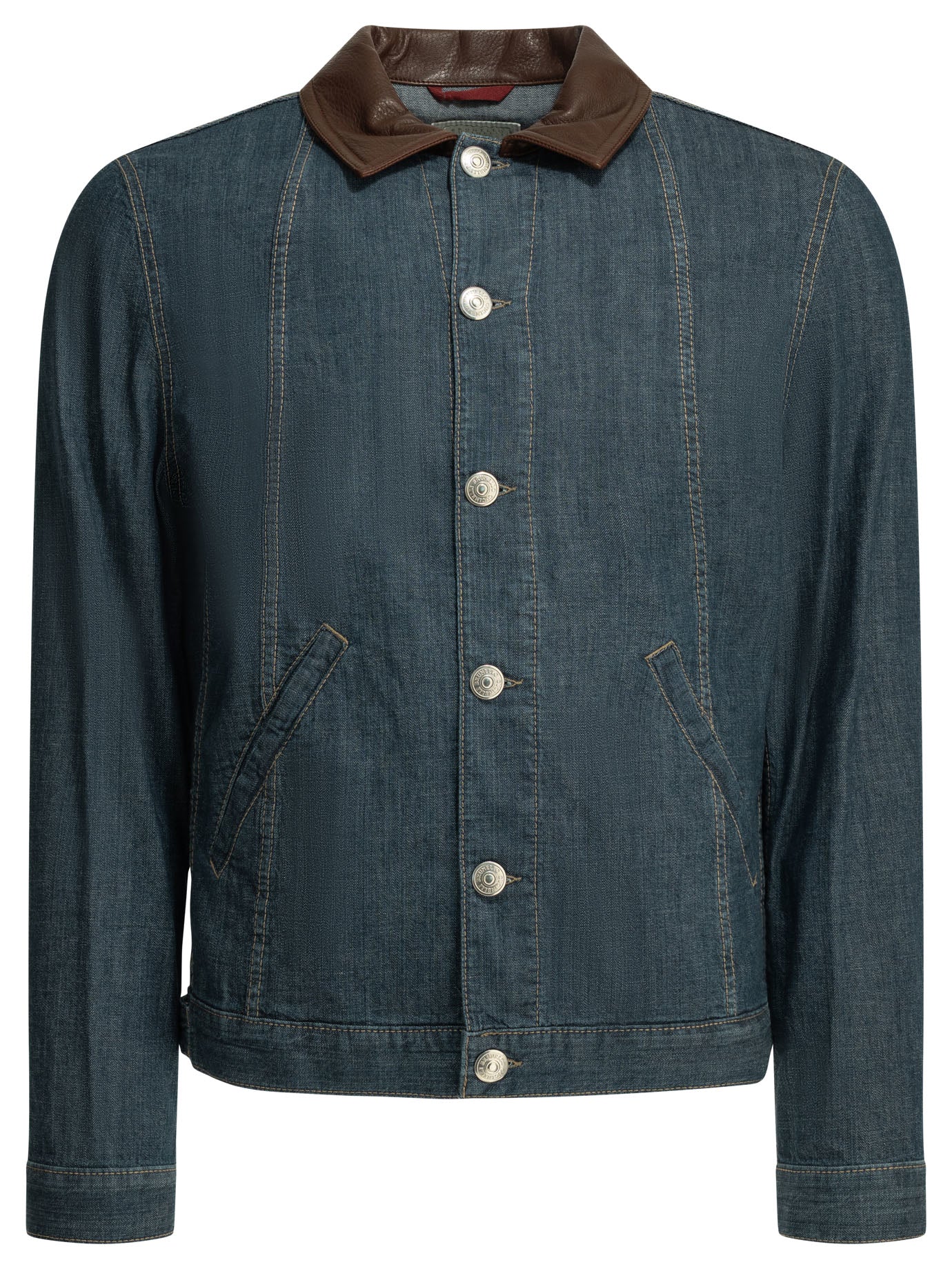Denim jacket with leather collar Jackets and Coats