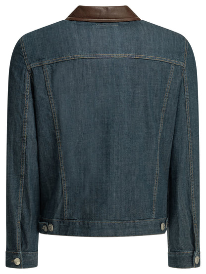 Denim jacket with leather collar Jackets and Coats
