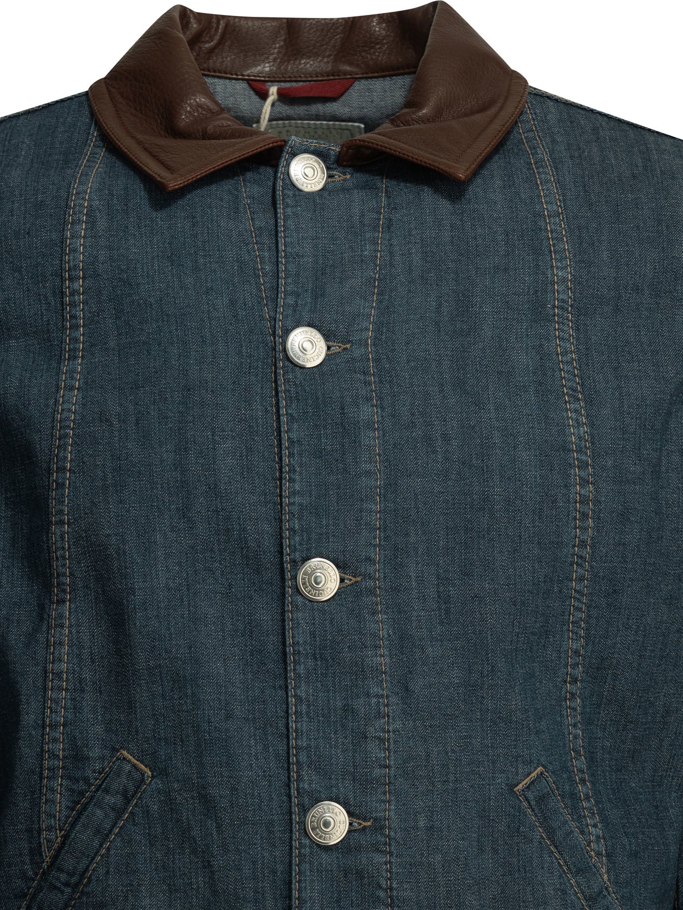 Denim jacket with leather collar Jackets and Coats