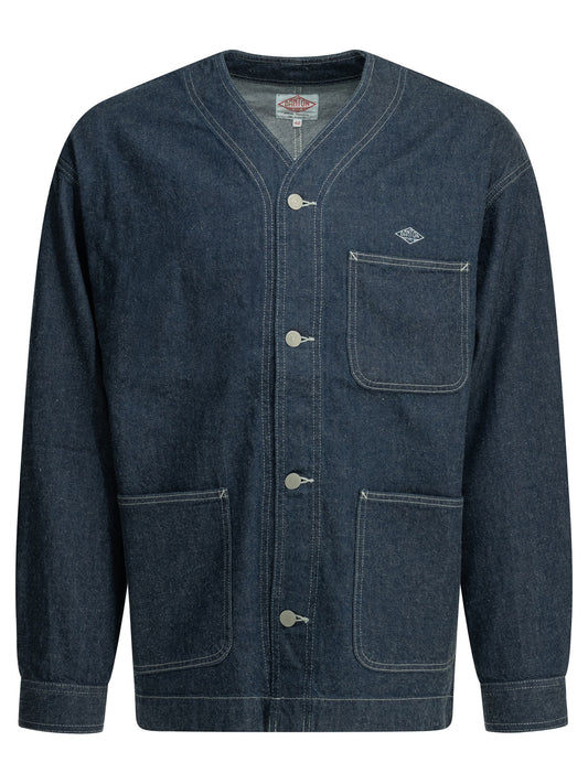 Collarless denim jacket Jackets and Coats