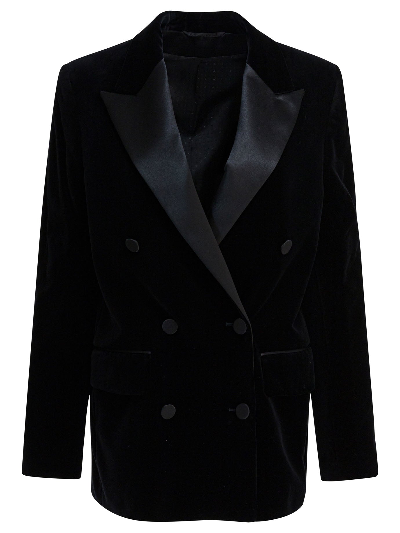 Velvet and satin double-breasted blazer Jackets and Coats