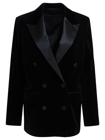 Velvet and satin double-breasted blazer Jackets and Coats