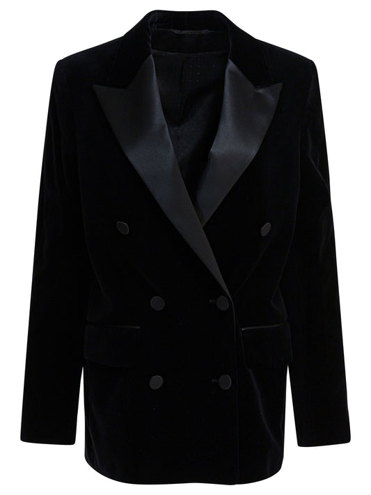 Velvet and satin double-breasted blazer Jackets and Coats
