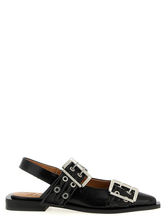 'Black Feminine Buckle' slingback Flat shoes