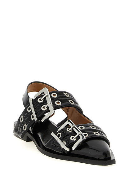 'Black Feminine Buckle' slingback Flat shoes