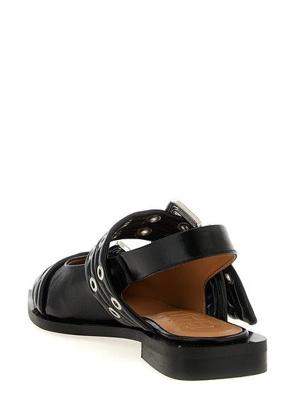 'Black Feminine Buckle' slingback Flat shoes