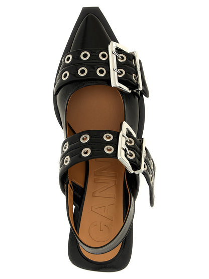 'Black Feminine Buckle' slingback Flat shoes