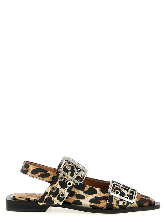 'Leopard Satin Feminine Buckle' slingback Flat shoes