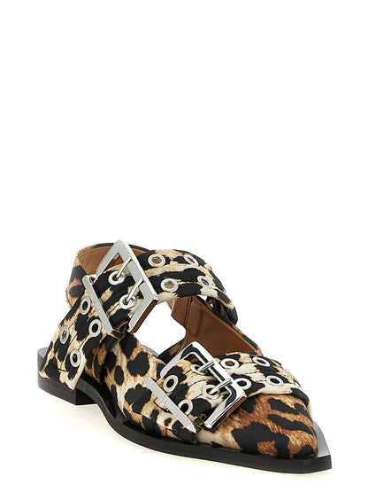 'Leopard Satin Feminine Buckle' slingback Flat shoes
