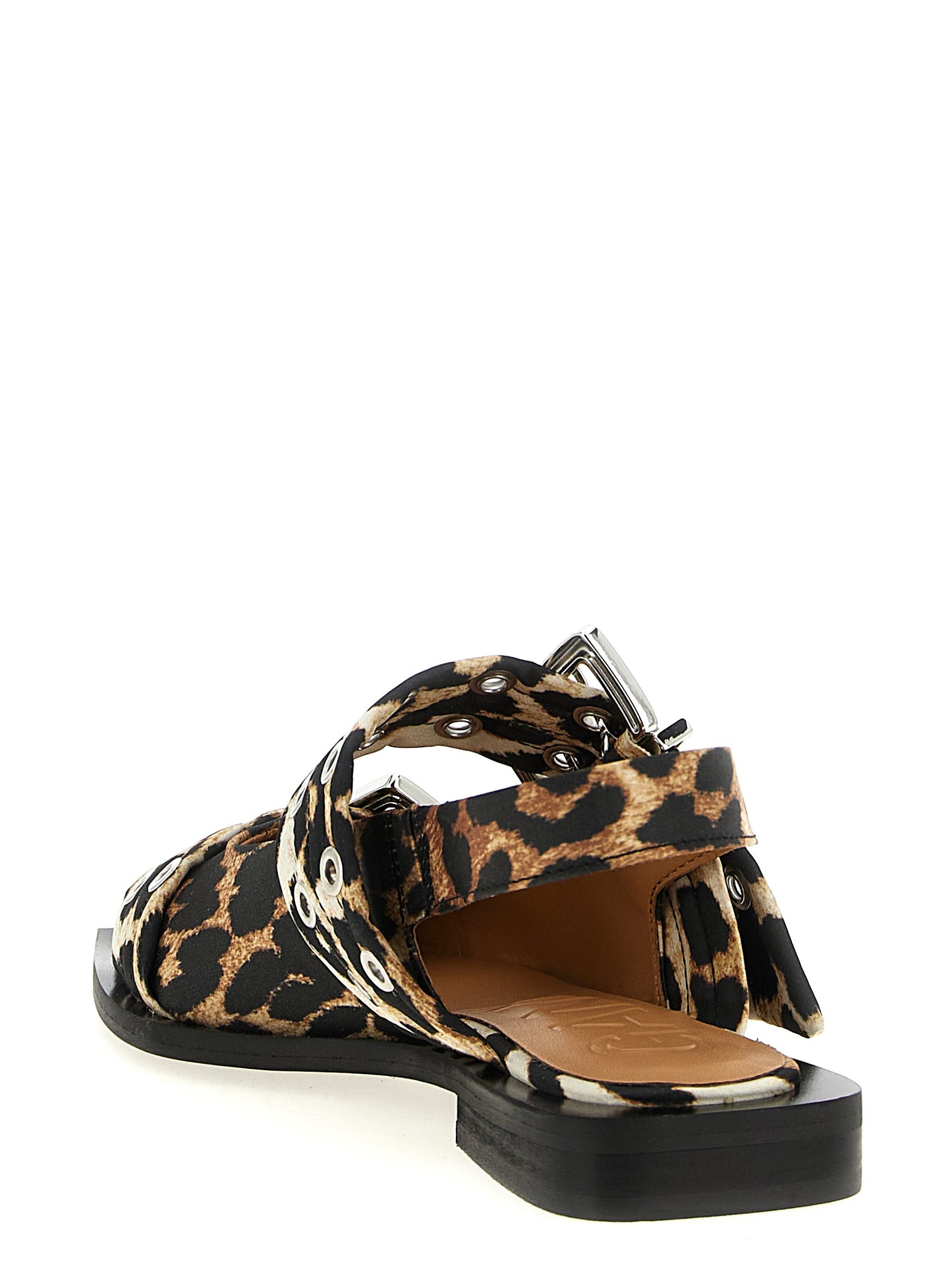 'Leopard Satin Feminine Buckle' slingback Flat shoes