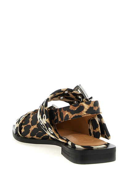 'Leopard Satin Feminine Buckle' slingback Flat shoes