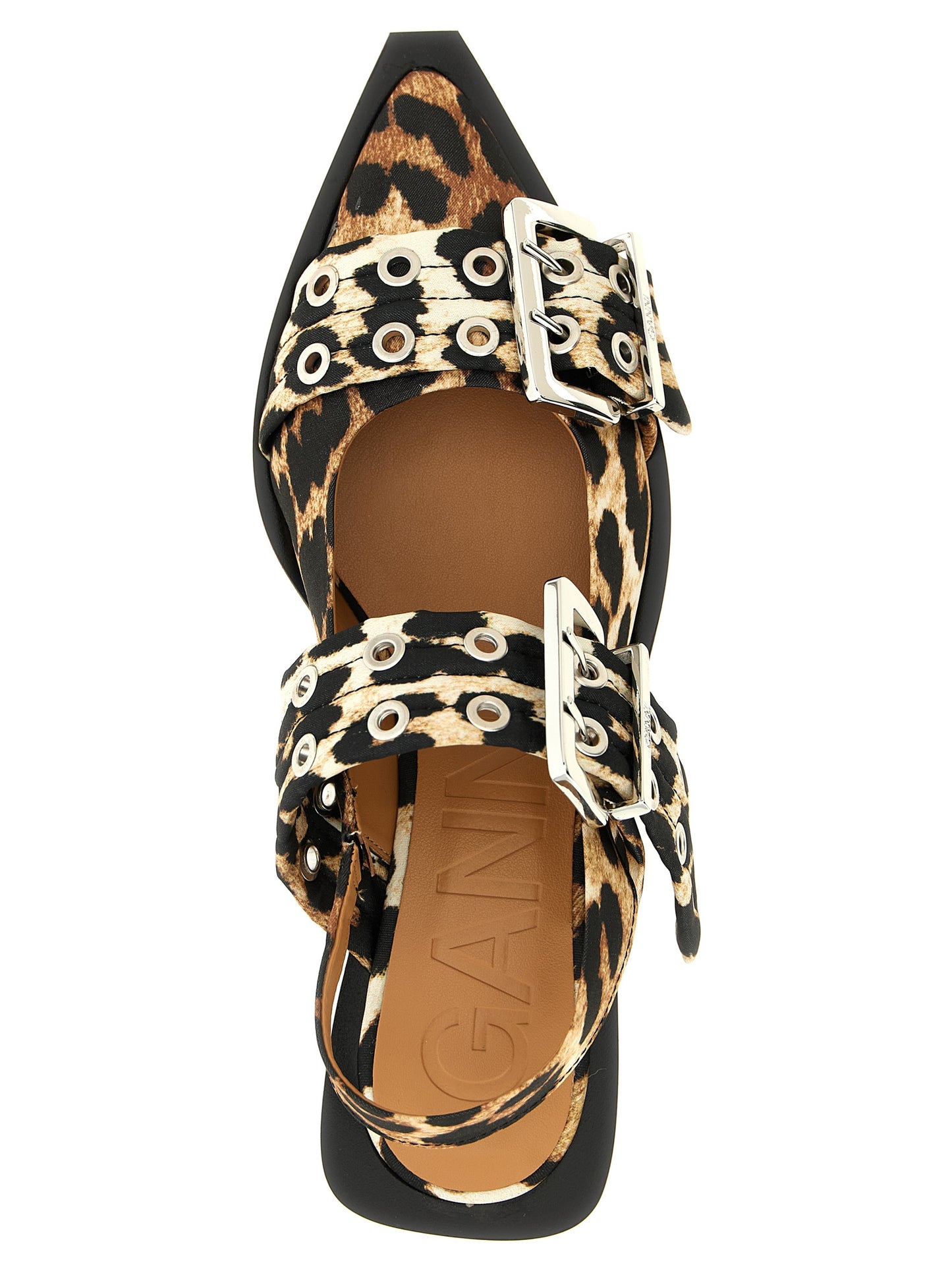 'Leopard Satin Feminine Buckle' slingback Flat shoes