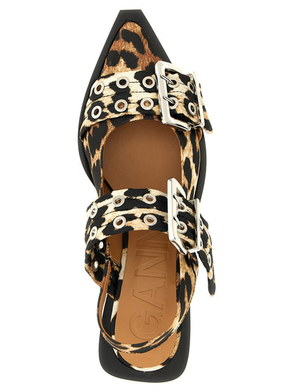 'Leopard Satin Feminine Buckle' slingback Flat shoes