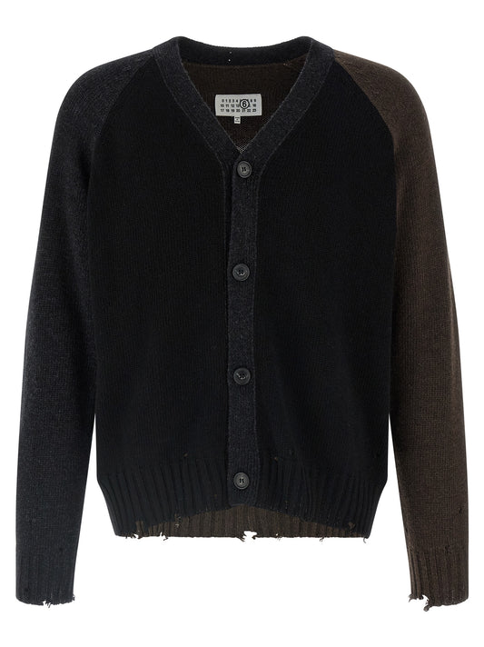 Two-tone suede patch cardigan Sweater, cardigans