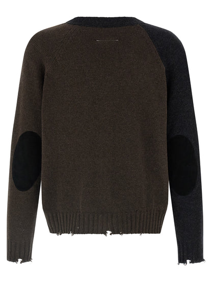 Two-tone suede patch cardigan Sweater, cardigans