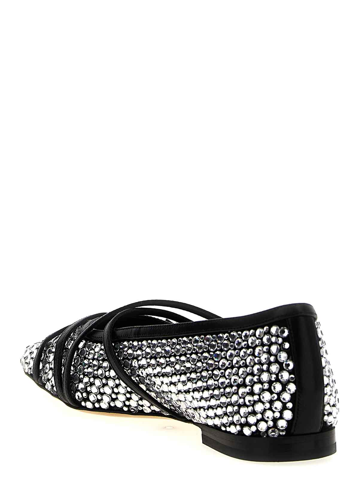 Mach&mach Crystal net black square toe ballerinas with strap