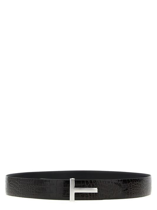 Reversible crocodile leather belt Belts