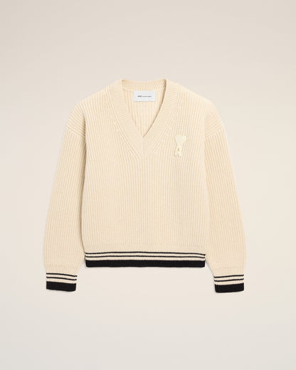 Ami V neck sweater with ami de coeur and ami paris pat