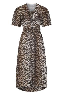 GANNI Cotton dress with leopard print