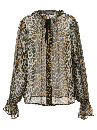 'Leopard Print Chiffon Tie String' shirt Shirt, blouse