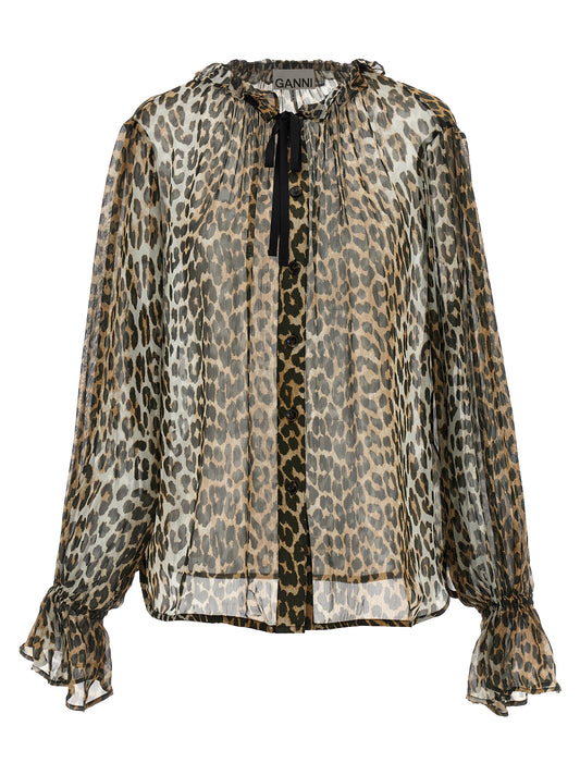 'Leopard Print Chiffon Tie String' shirt Shirt, blouse