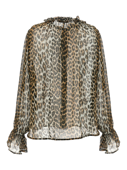 'Leopard Print Chiffon Tie String' shirt Shirt, blouse