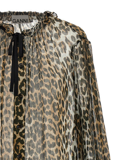 'Leopard Print Chiffon Tie String' shirt Shirt, blouse