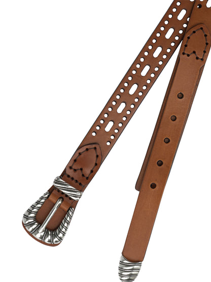 Leather belt with perforated details Belts