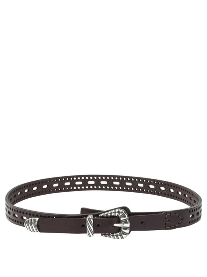 Leather belt with perforated details Belts