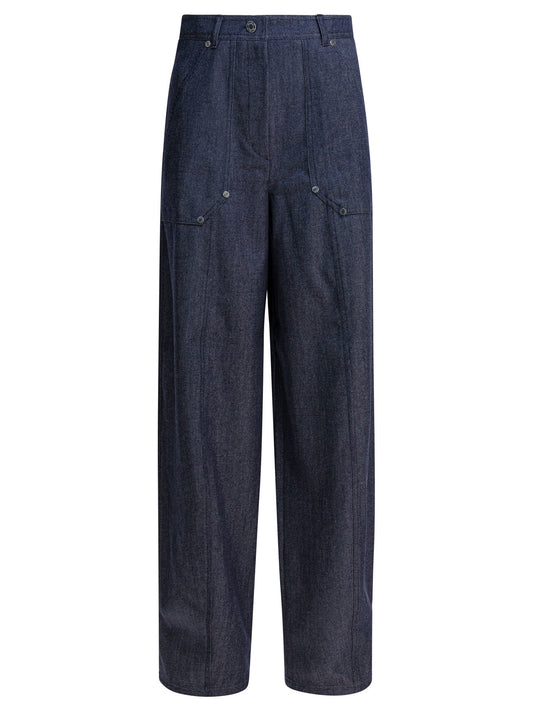 Denim-effect wool pants Trousers