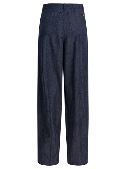 Denim-effect wool pants Trousers