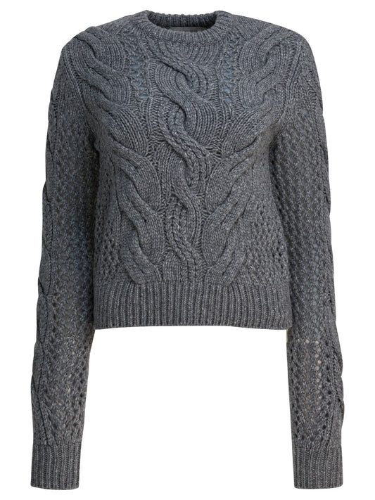 Wool-blend crewneck sweater with braids Knitwear