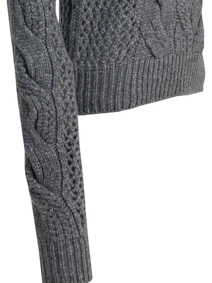 Wool-blend crewneck sweater with braids Knitwear
