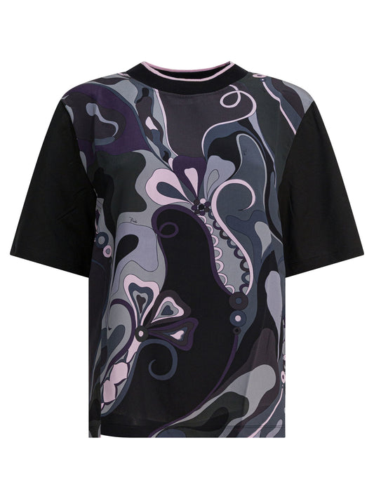 Cotton and silk crewneck T-shirt with print T-shirts